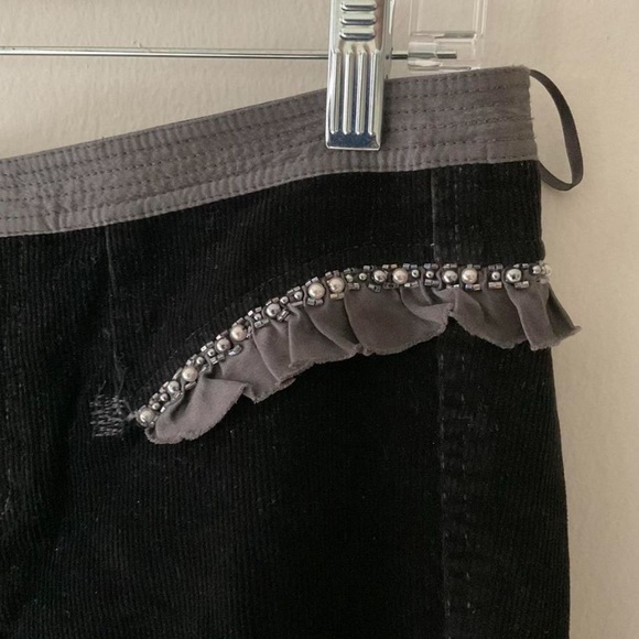 π₯ Y2K SUPER LOW RISE black Corduroy Flares Bootcut Beaded 4 6 Rebecca Taylor - Picture 4 of 6